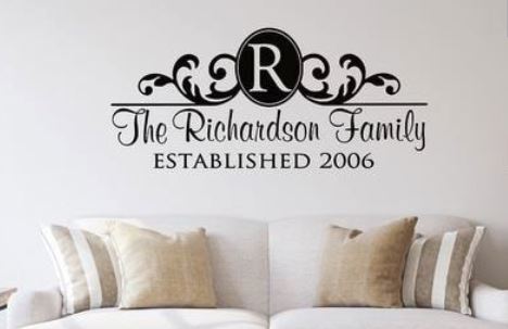 Custom Family Name Wall Vinyl with Ornament Design Custom Family Name Wall Vinyl with Ornament Design